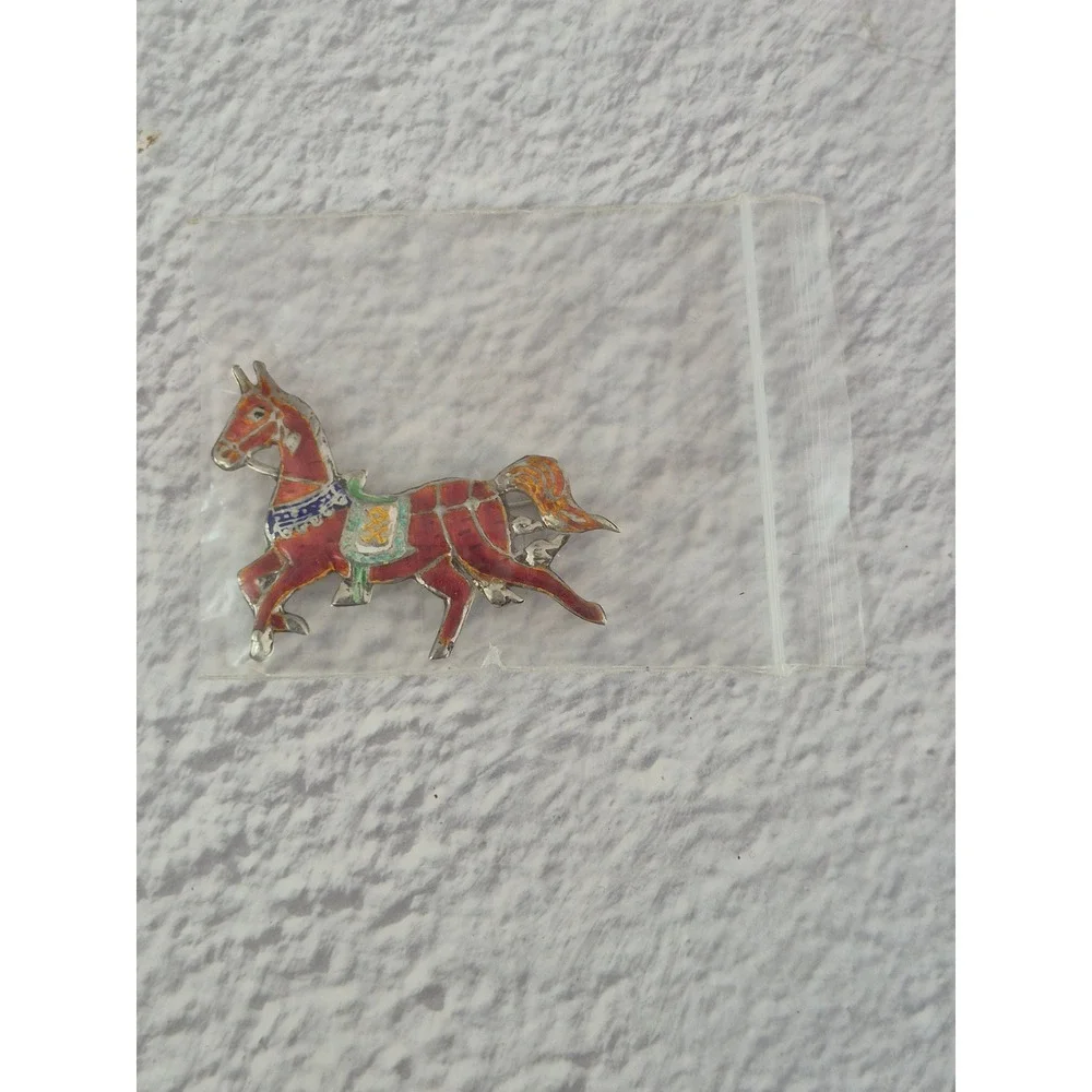 Vintage Siam Sterling Silver Enamel Horse Brooch Equestrian Pin Red Multi